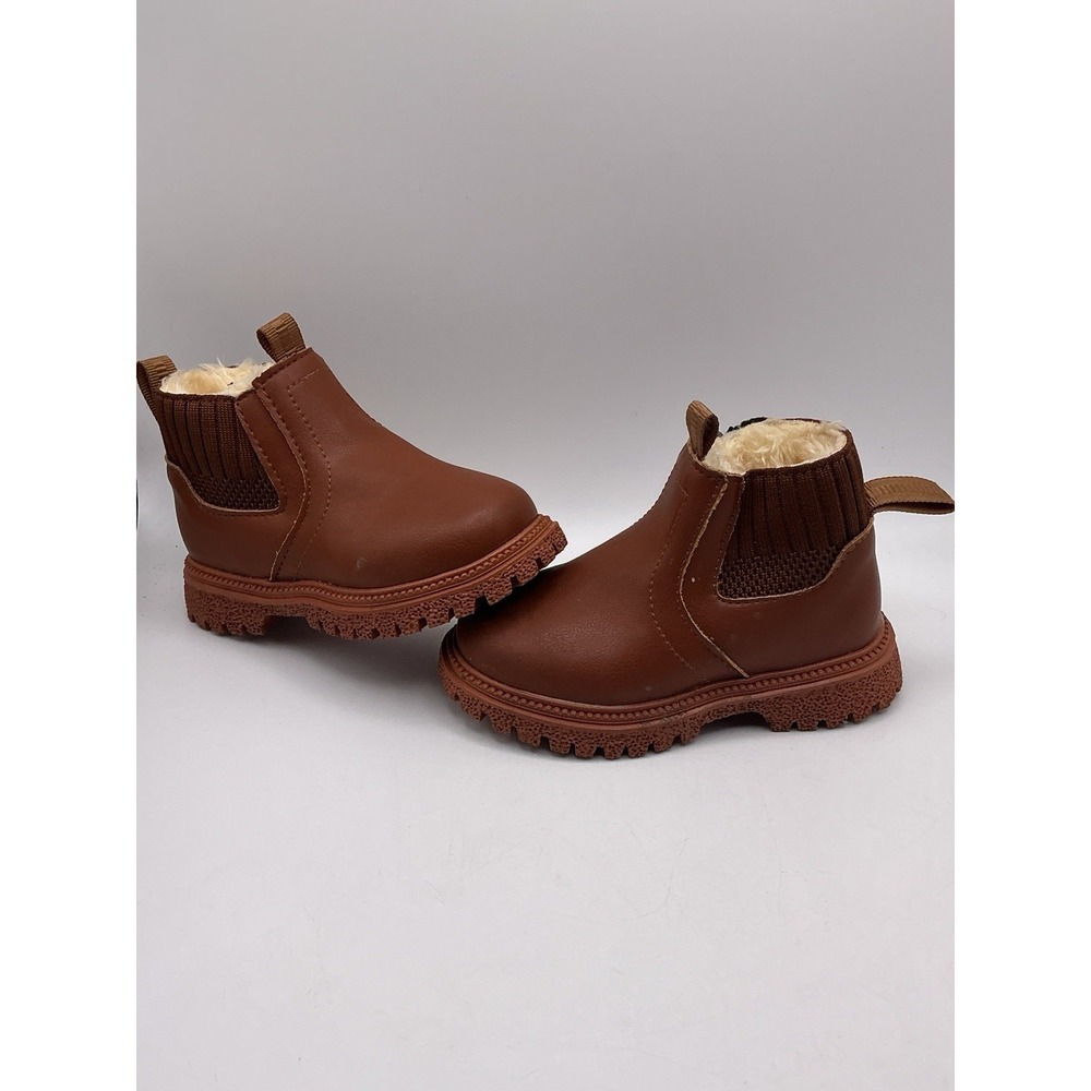 Kids Brown Fleece Lined Chelsea Boots Side Zip Winter Boots EU 26 New